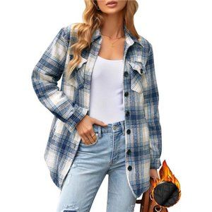 Plaid Jackets for Women Flannel QuiltedShacket Coats Oversized Button DownShirts